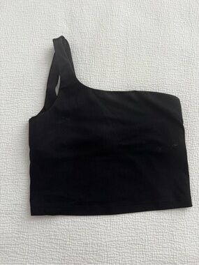 One-Shoulder Black Ribbed Crop Top